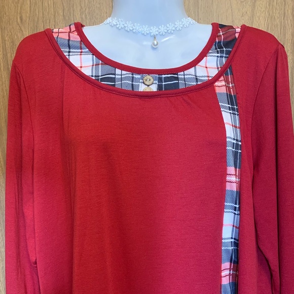 Red Plaid Long Sleeves Blouse Tunic - Picture 4 of 4